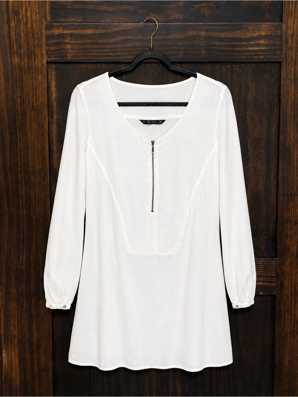 Zara White V-Neck Top with Label Detail